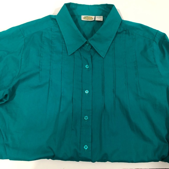 Women’s green Collection Etc pleated long sleeve button down shirt size XL - Picture 2 of 4
